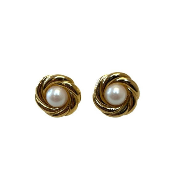 Vintage Gold Tone Faux Pearl Earrings - Picture 2 of 8